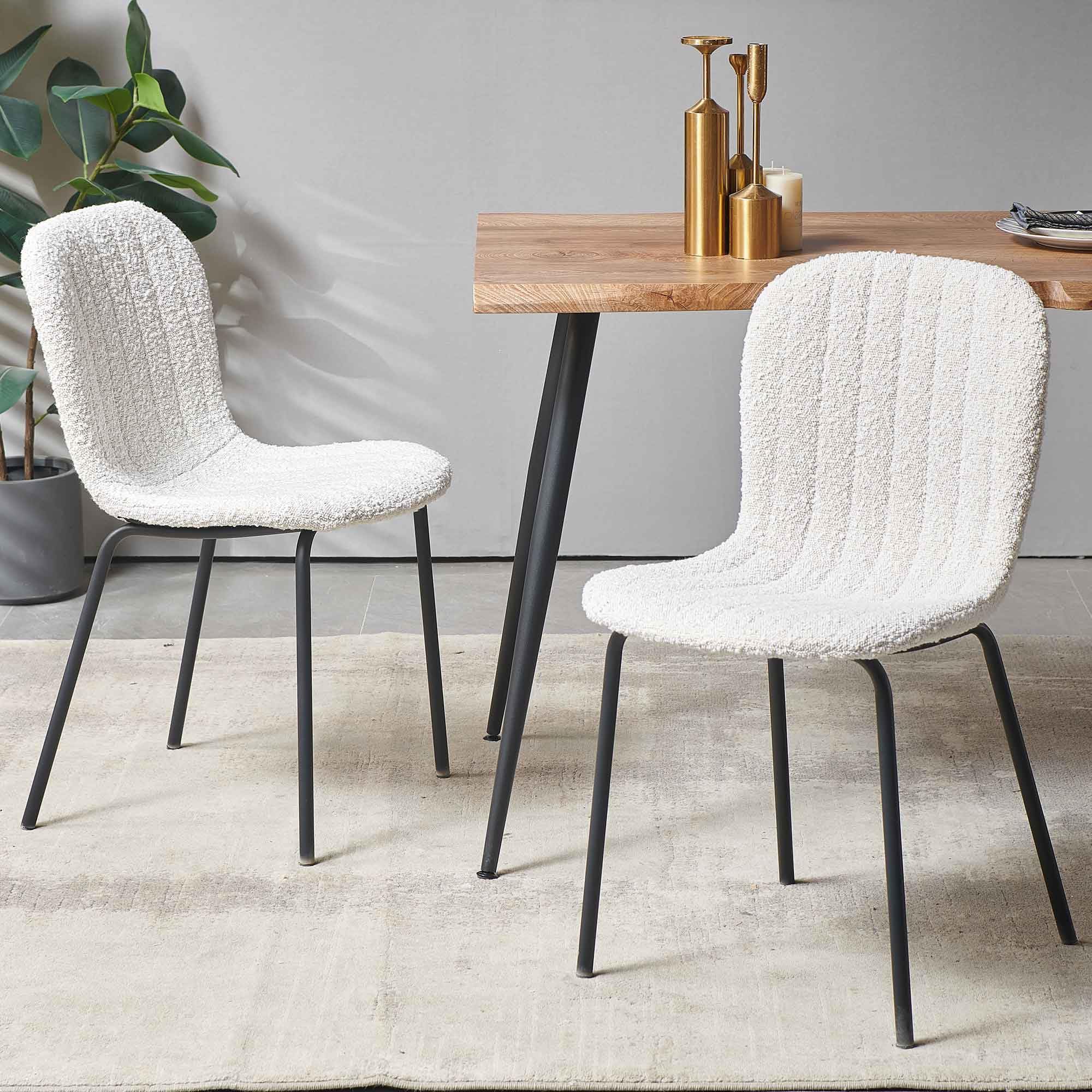 Dining Table Set for 4 with White Boucle Chairs