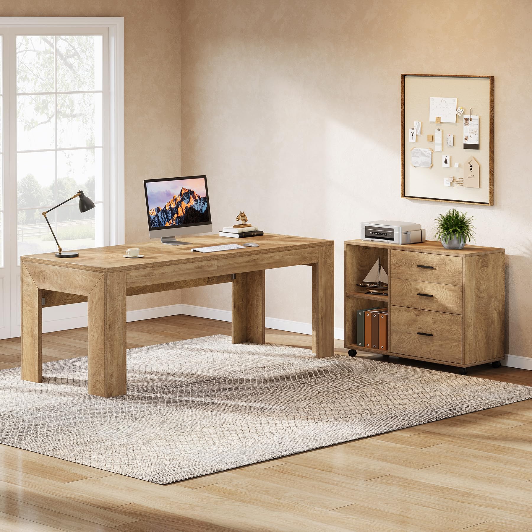 L-Shaped Executive Desk with File Cabinet