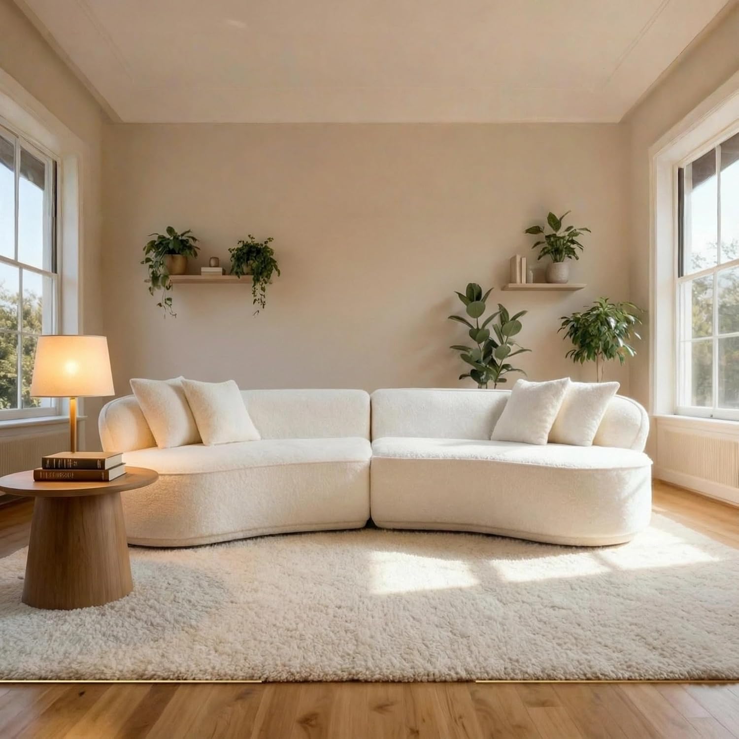 114" Curved Sectional Sofa Boucle Upholstery