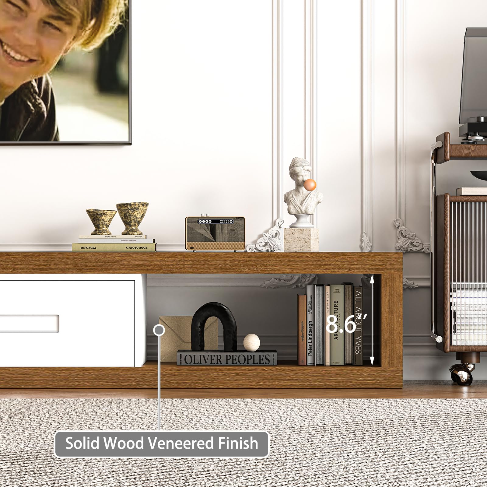 Extendable TV Stand 82-110 Inch with 2 Drawers White