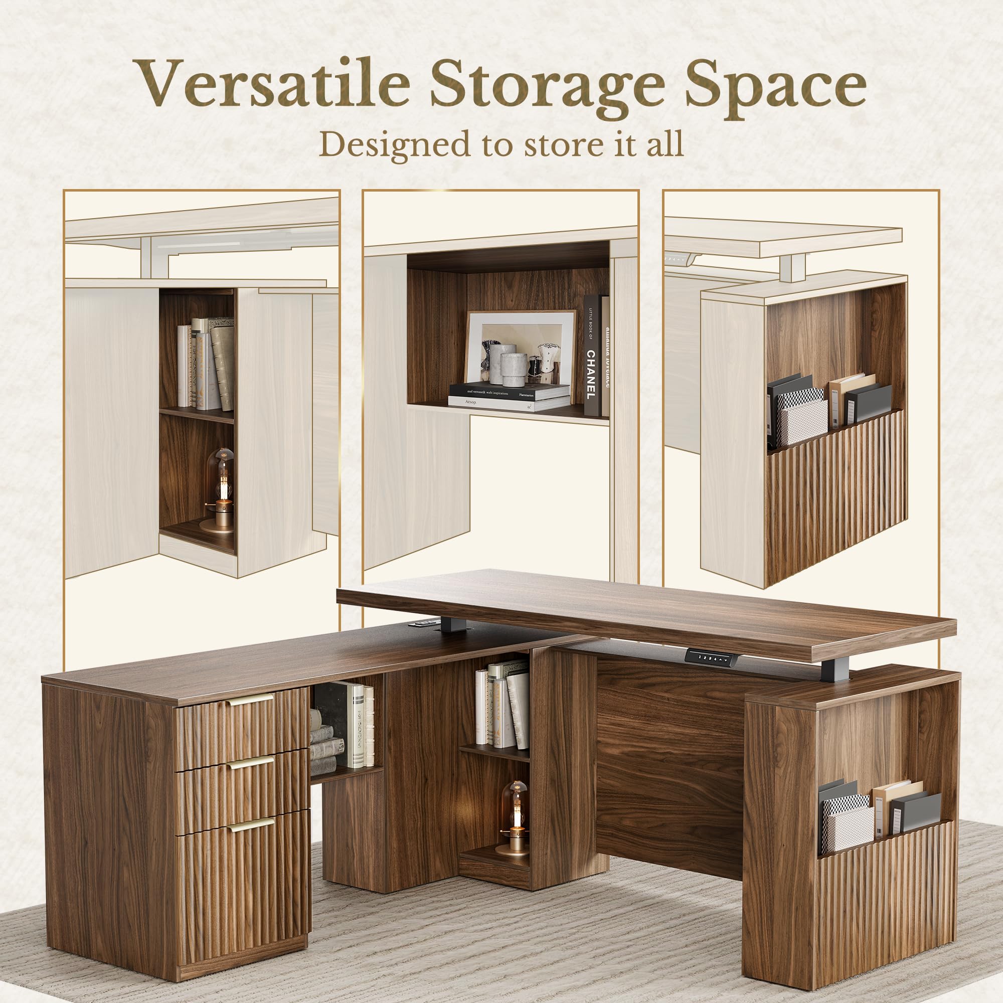 63'' L-Shaped Standing Desk with 2-Drawer File Cabinet