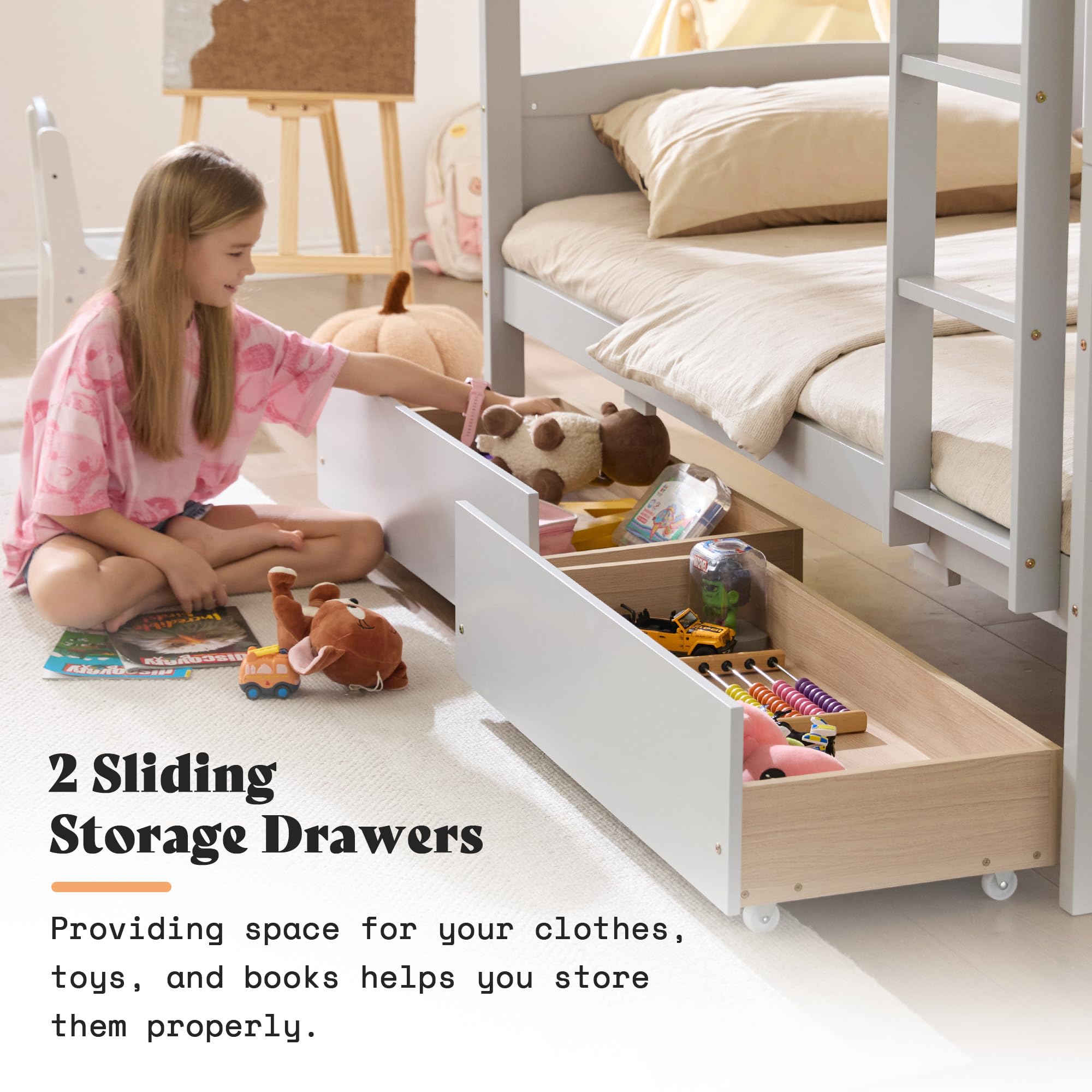 Twin Over Twin Bunk Bed with Storage Drawers