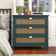 Rattan 3 Drawer Dresser - Modern Wood Chest with Storage