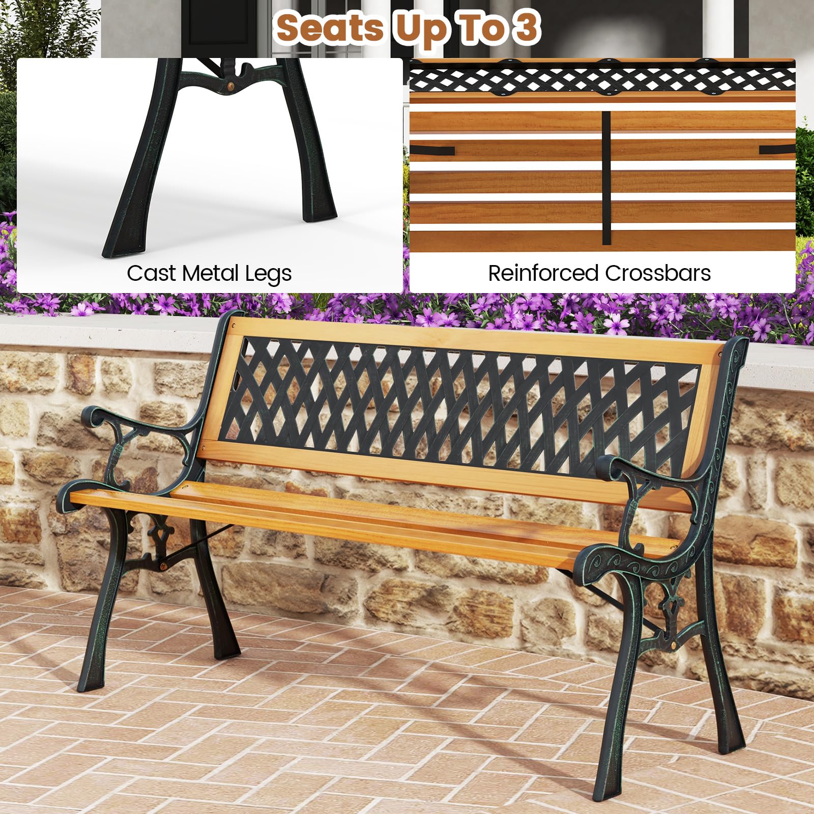 Cast Iron & Hardwood Outdoor Garden Bench