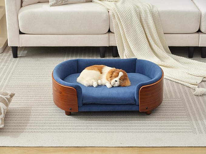 Elevated Dog Bed Pet Sofa with Solid Wood Legs and Velvet Cushion