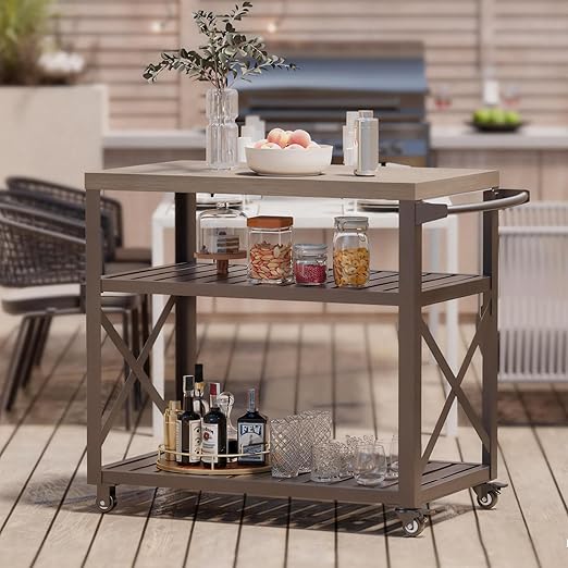 39" Outdoor Grill Table with 3 Drawers and Marble-Textured Top