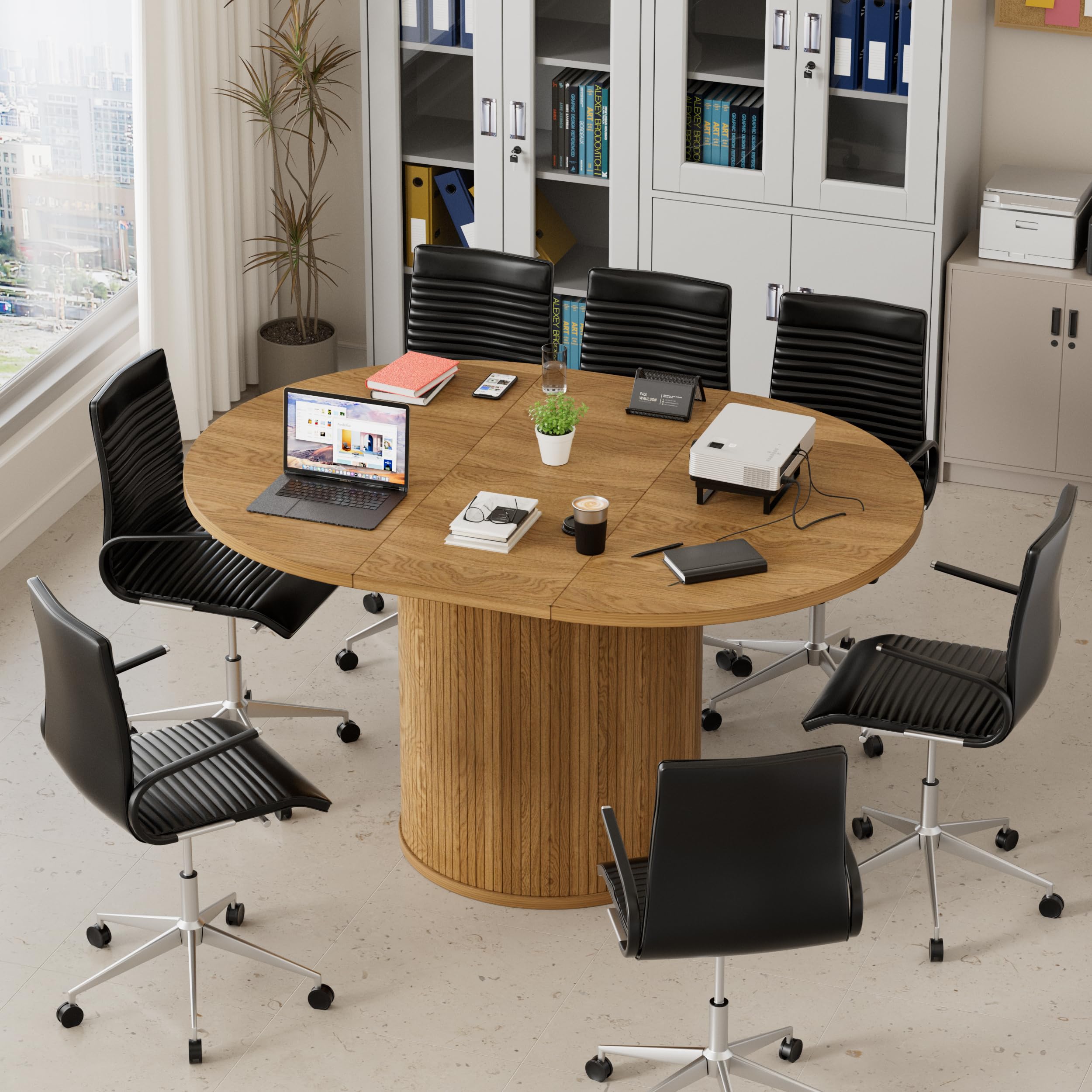 Expandable Executive Conference Table Natural Wood Grain