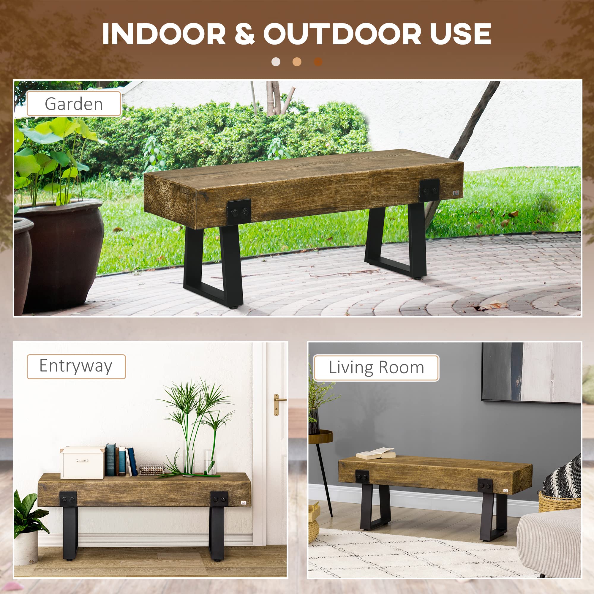 Garden Bench with Metal Legs and Wood Effect Concrete Top