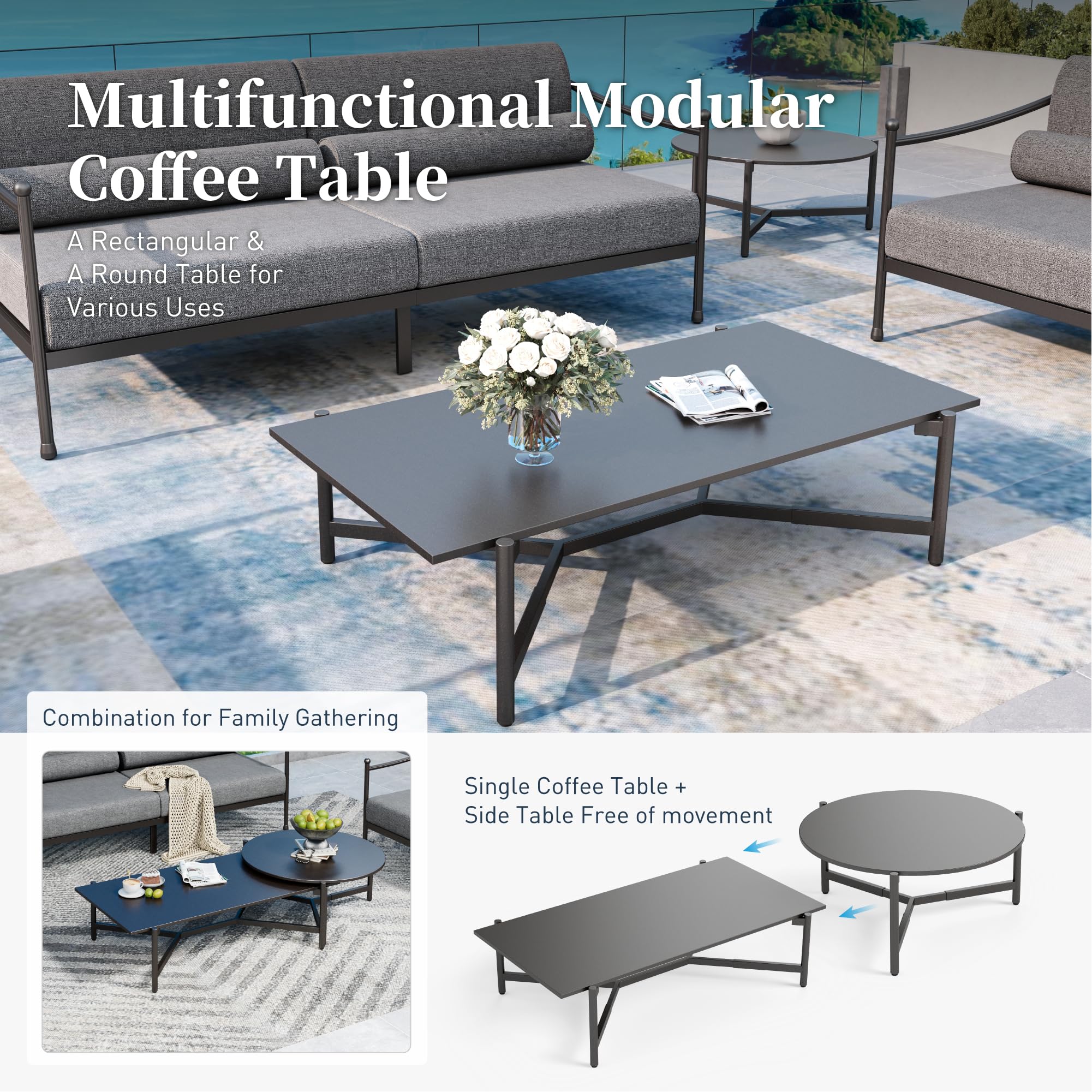 5-Piece Metal Outdoor Patio Furniture Set with Thick Cushions