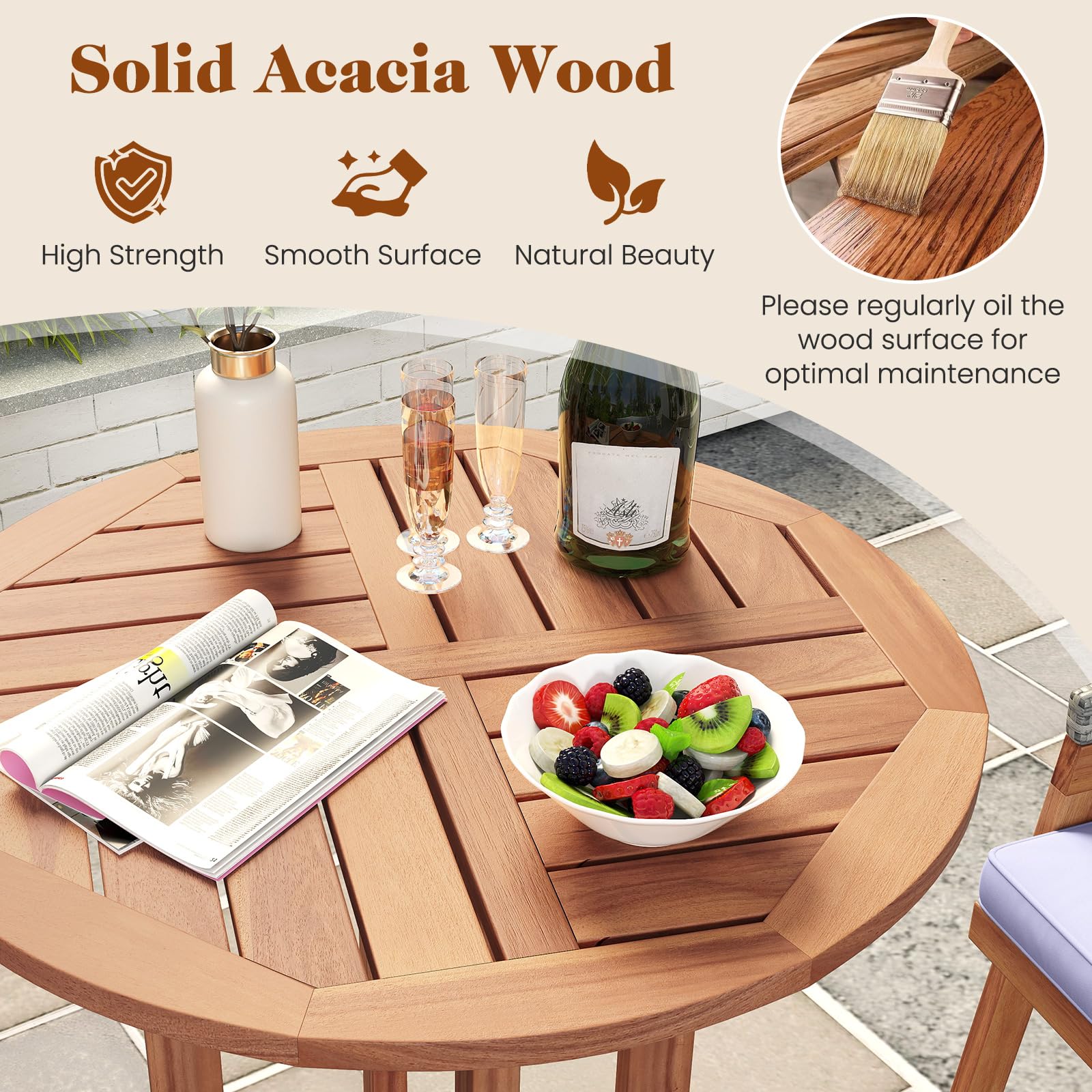 Outdoor Acacia Wood Bar Table 39" Round