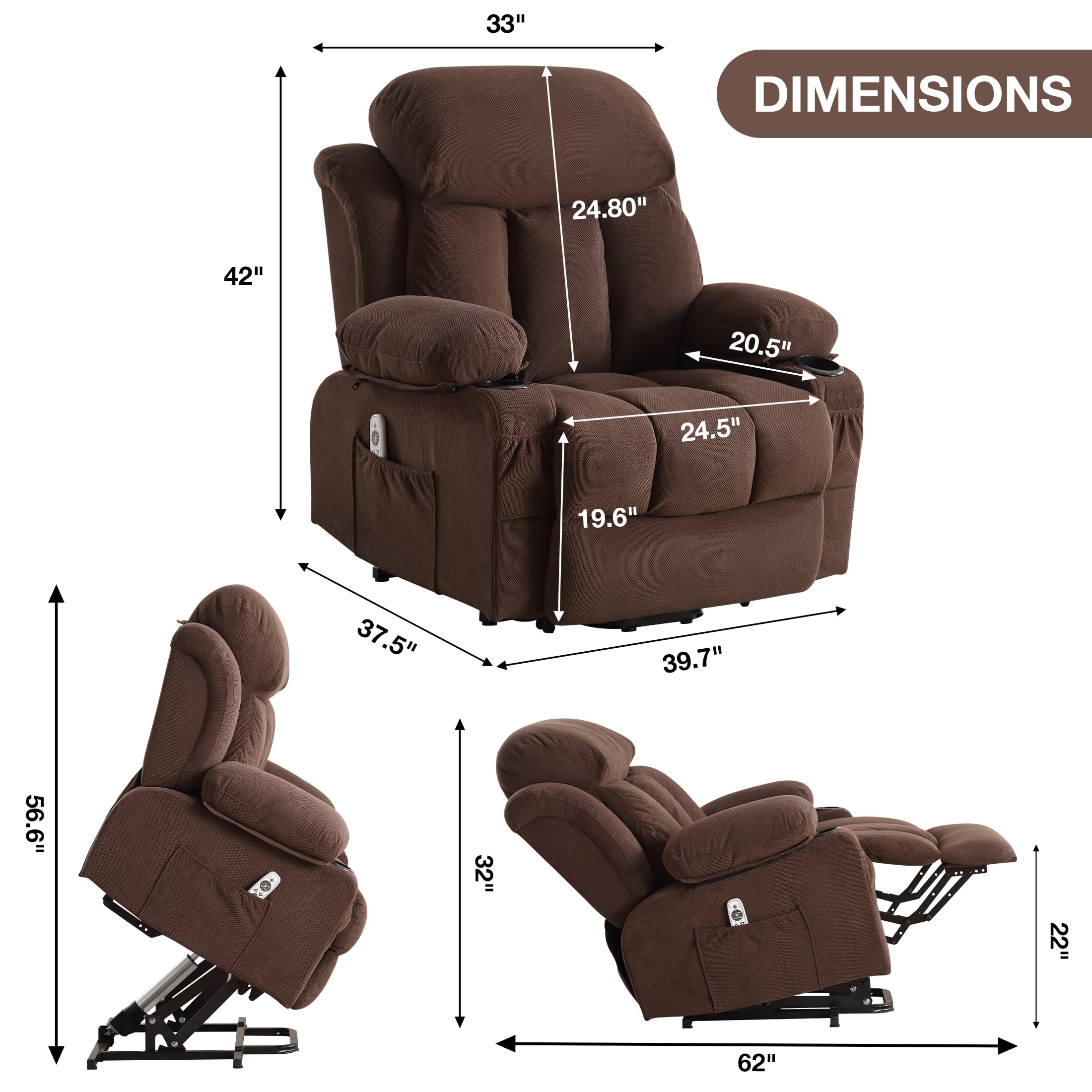Power Lift Recliner Chair with Massage and Heat