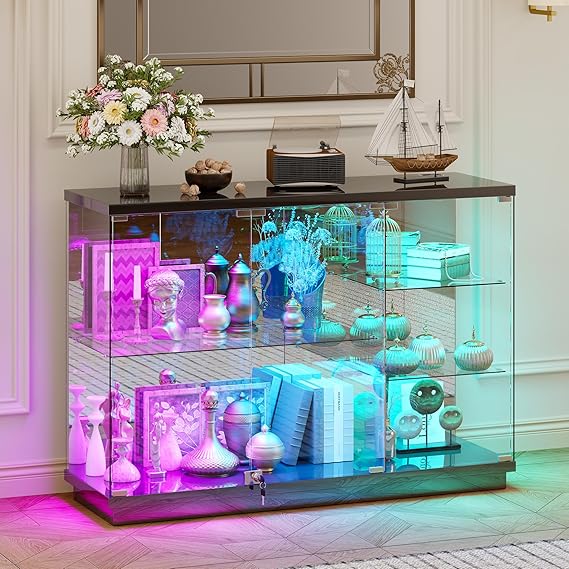 5-Tier Lockable Glass Display Cabinet with LED Lights
