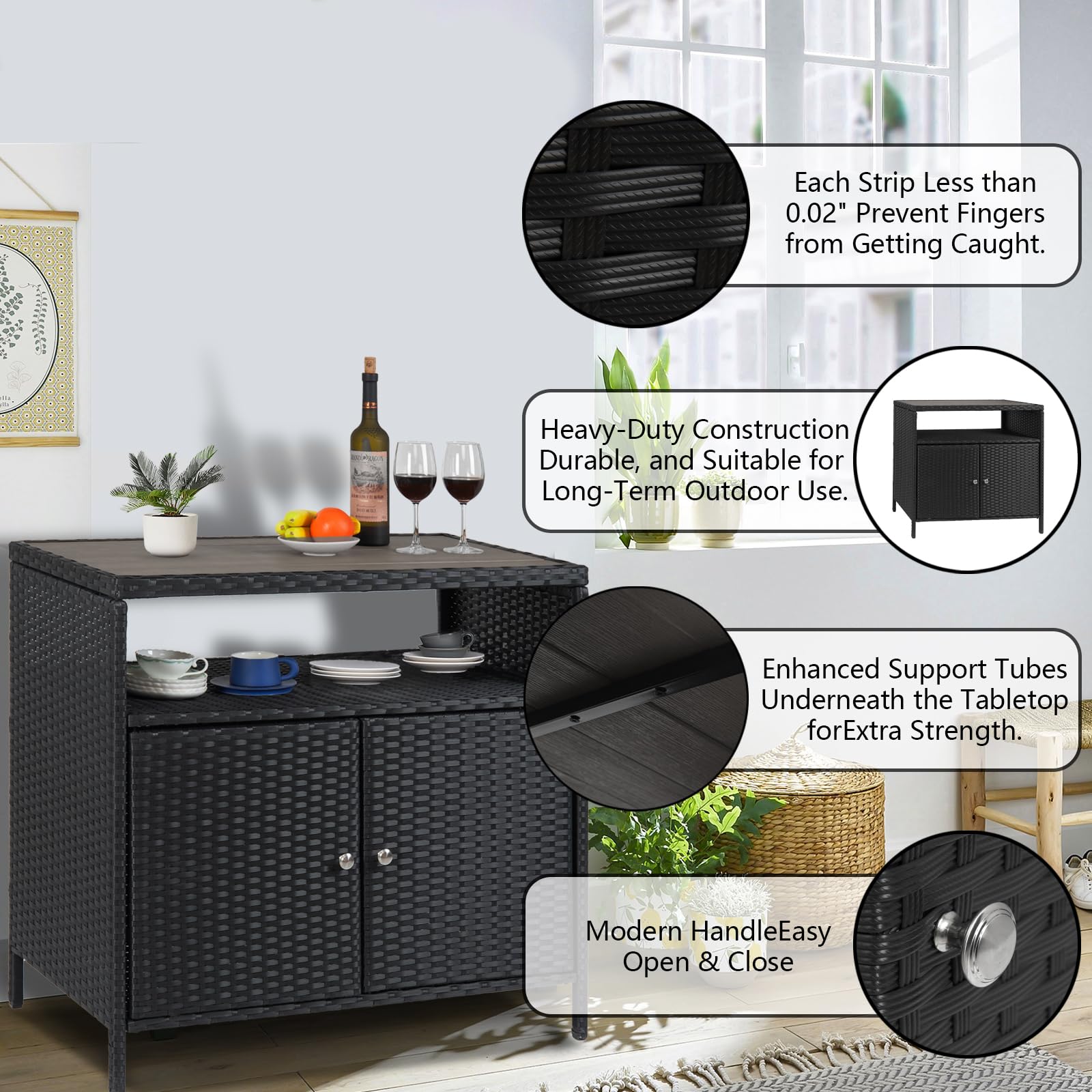 Outdoor Wicker Storage Cabinet with 2-Door and Shelf