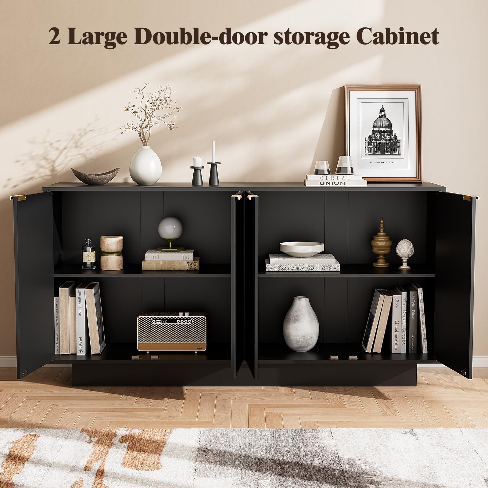 63" Fluted Sideboard Buffet Cabinet with Storage