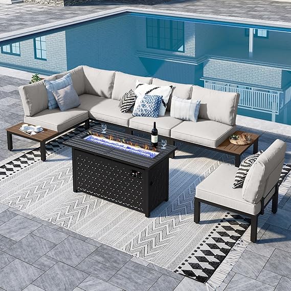 9 Piece Outdoor Sectional Sofa Set with Side Tables