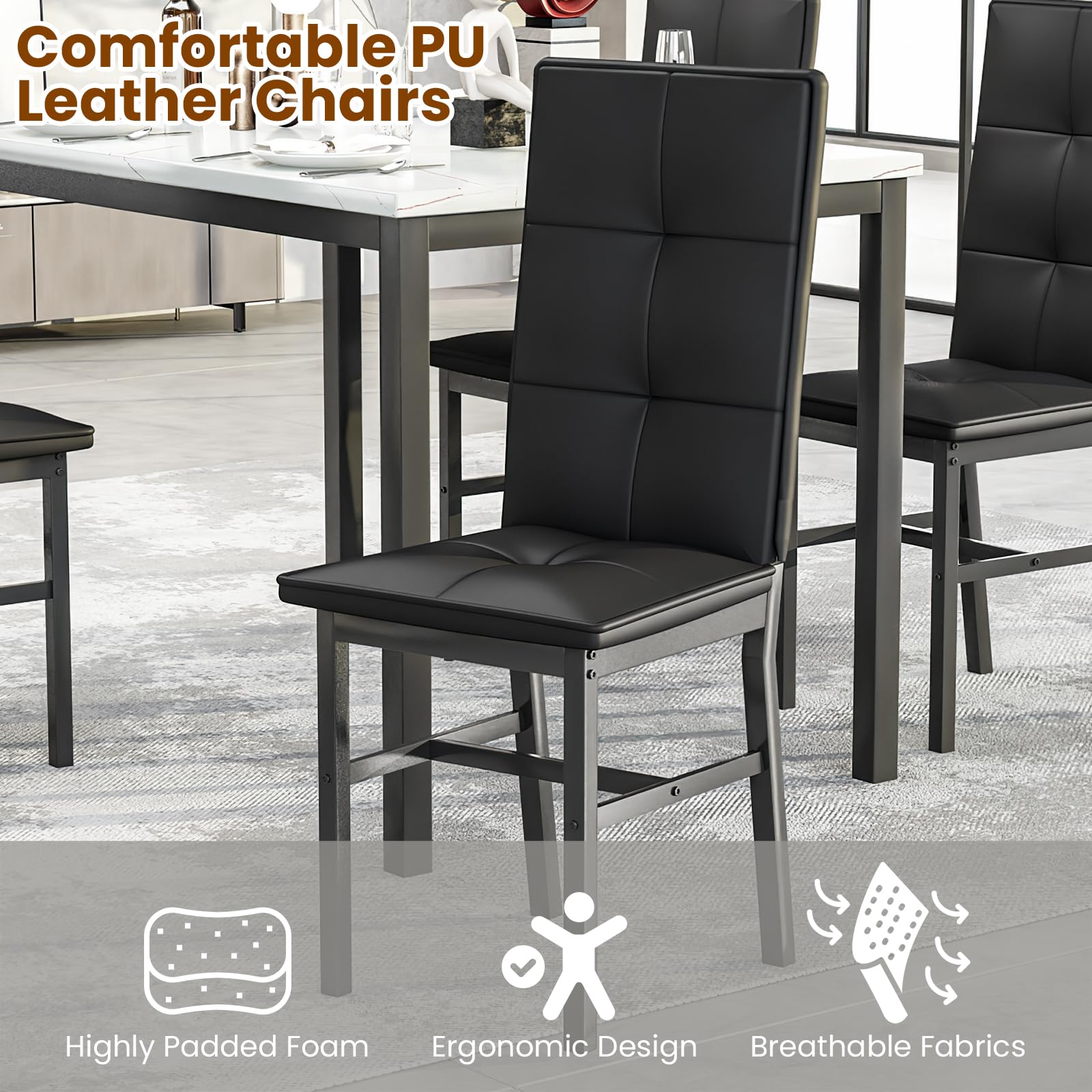 5-Piece Dining Table Set for 4 with Faux Marble Top