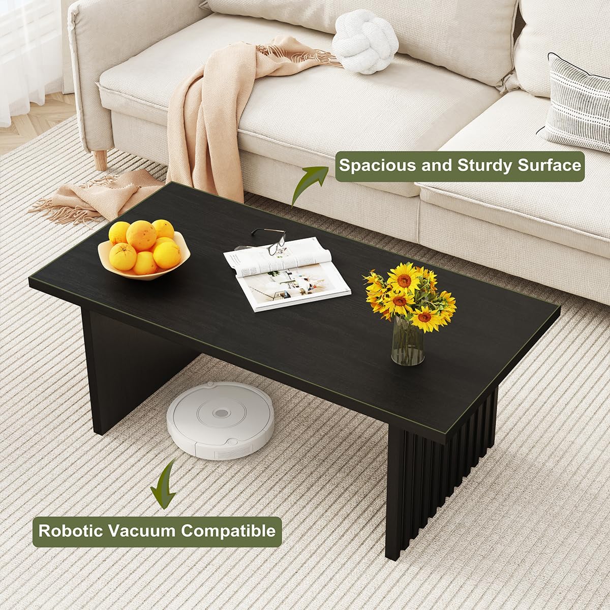Black Oak Fluted Coffee Table 43 Inch