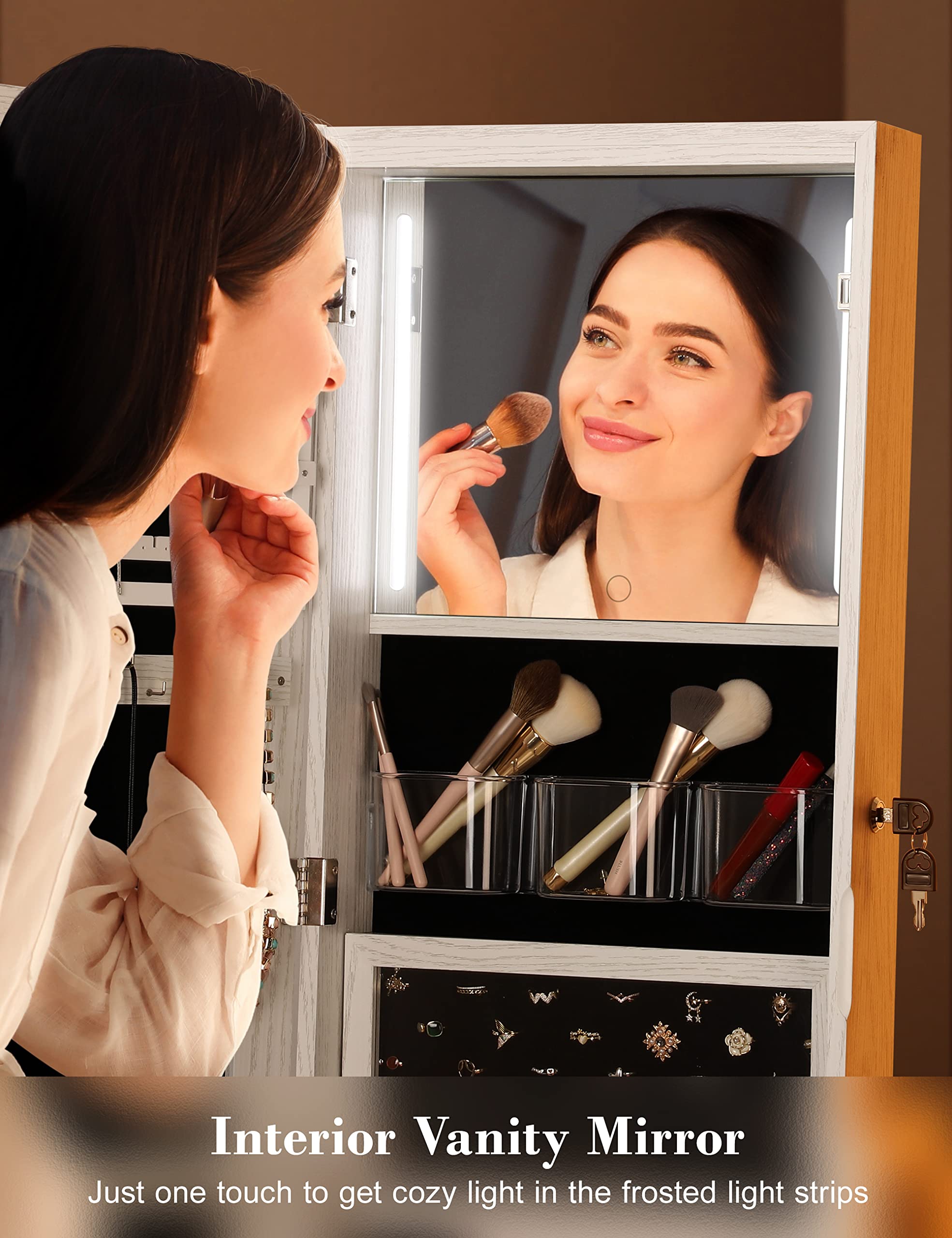 360° Swivel Jewelry Cabinet with Lights and Touch Screen Mirror