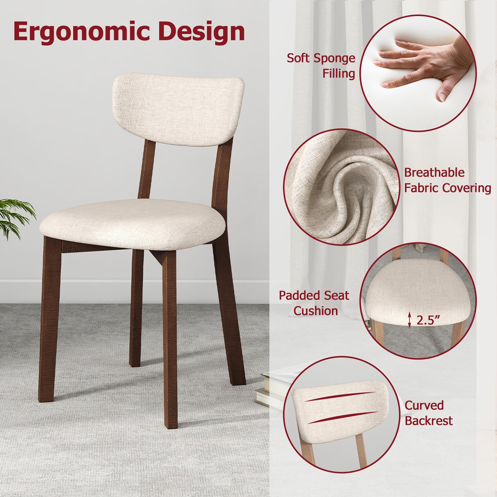 5-Piece Dining Table Set for 4 with Padded Chairs