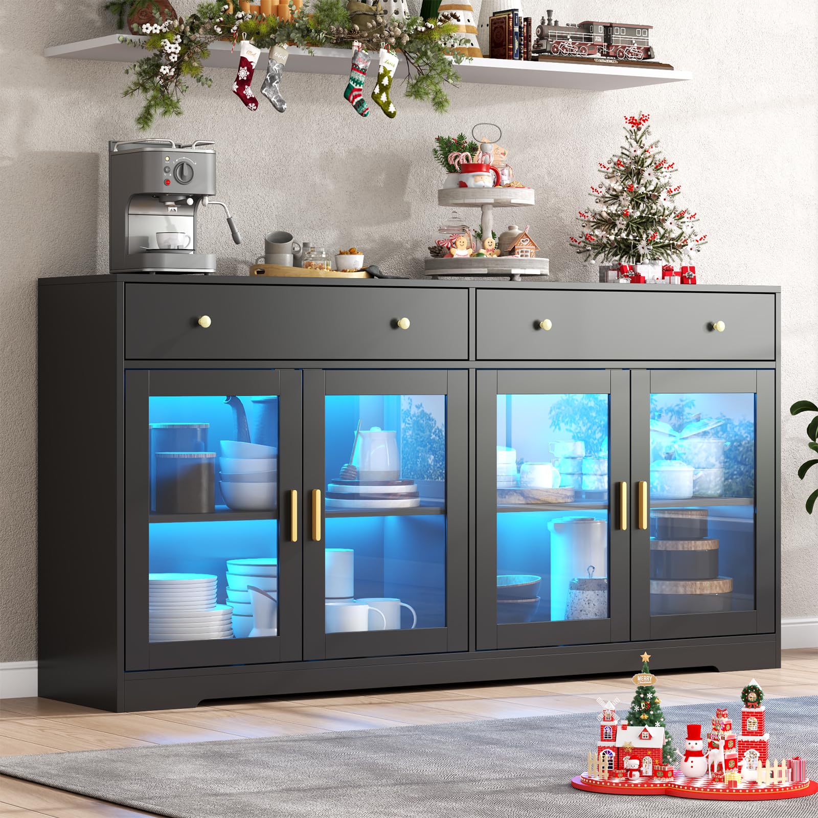 55" LED Buffet Cabinet with Glass Doors