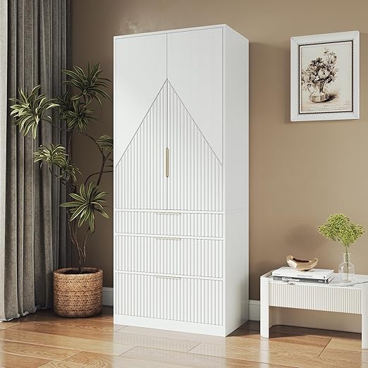 Wardrobe Armoire with 2 Doors and 3 Drawers