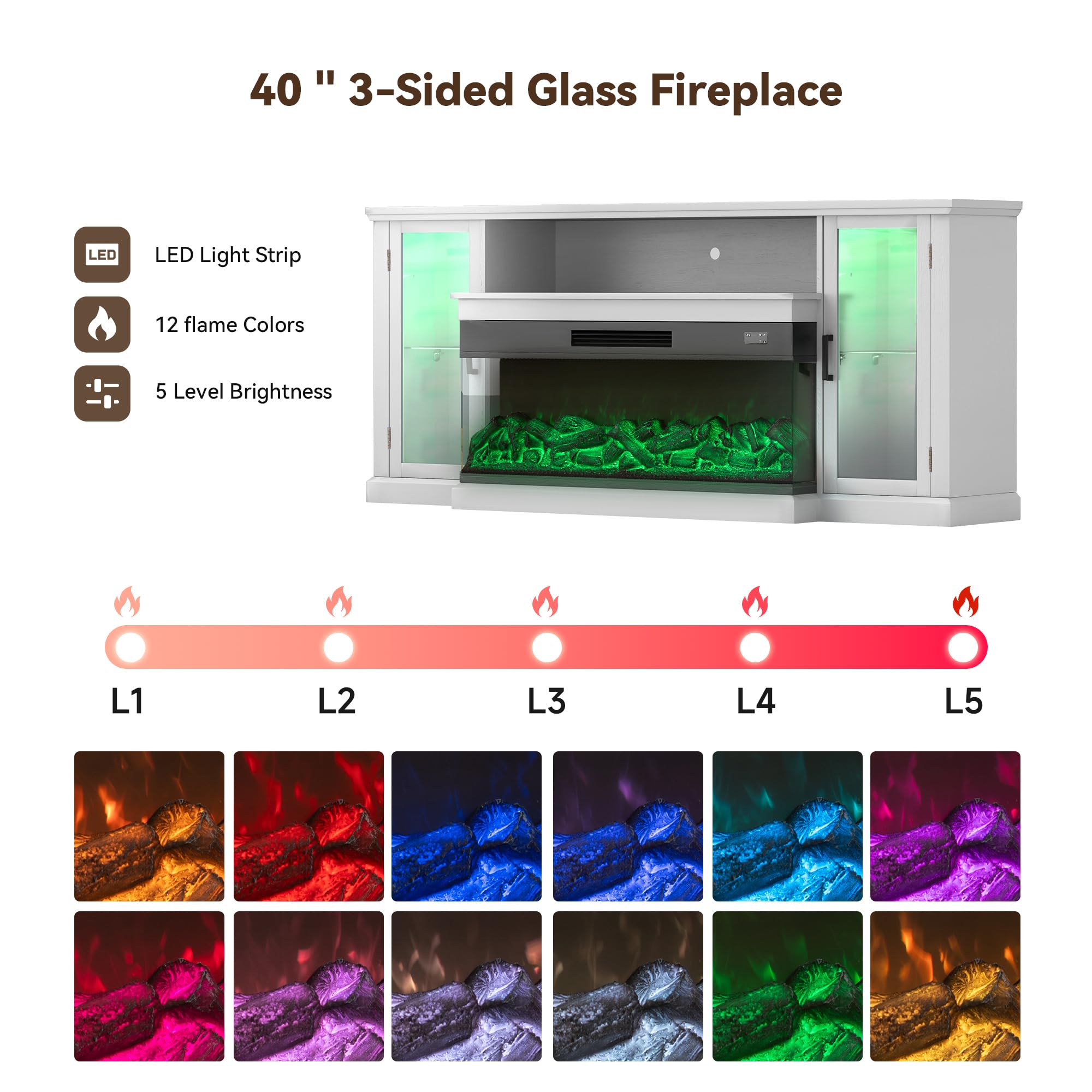 72.8" 3-Sided Electric Fireplace TV Stand with Storage