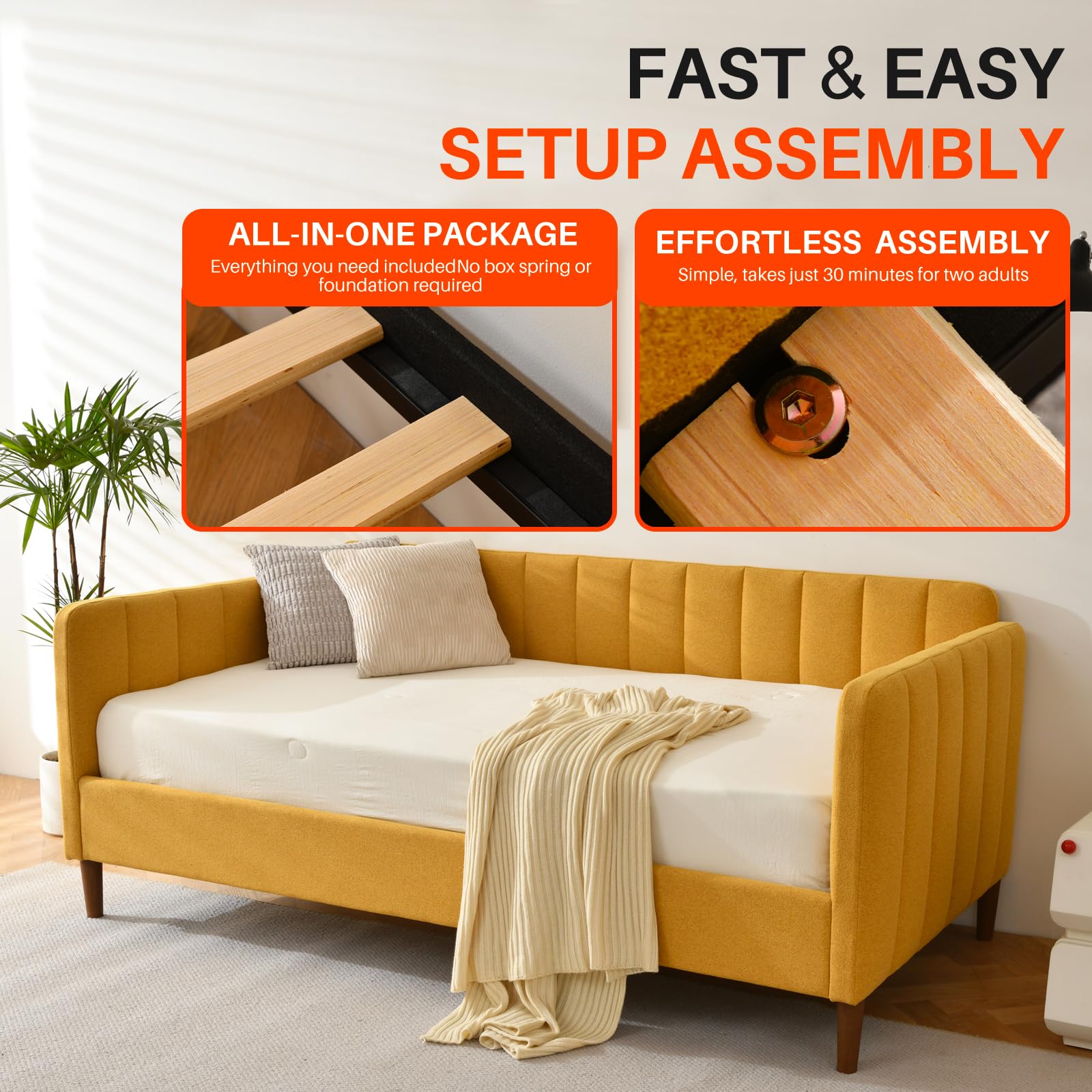 Twin Size Upholstered Daybed with Adjustable Backrest