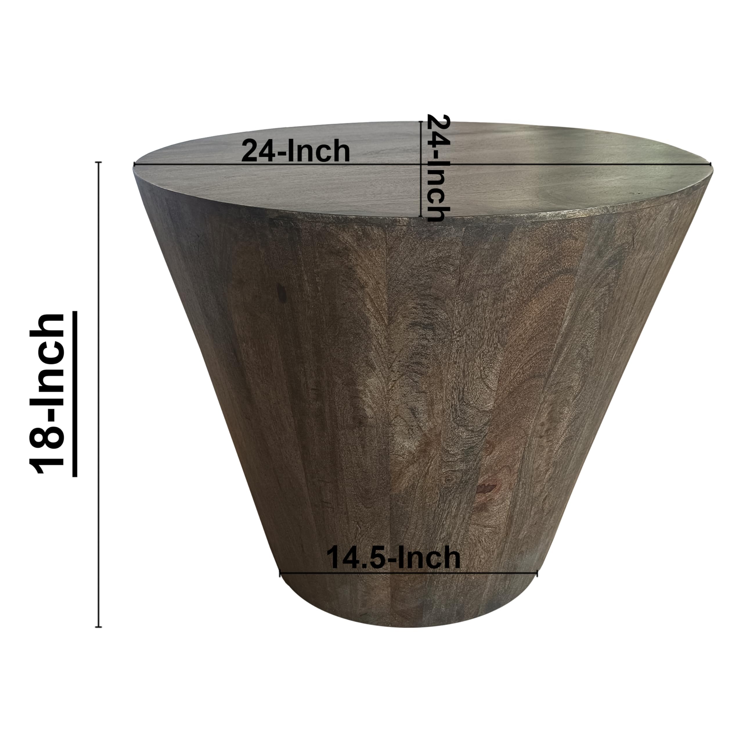 Round Drum Side Table Distressed Gray Mango Wood