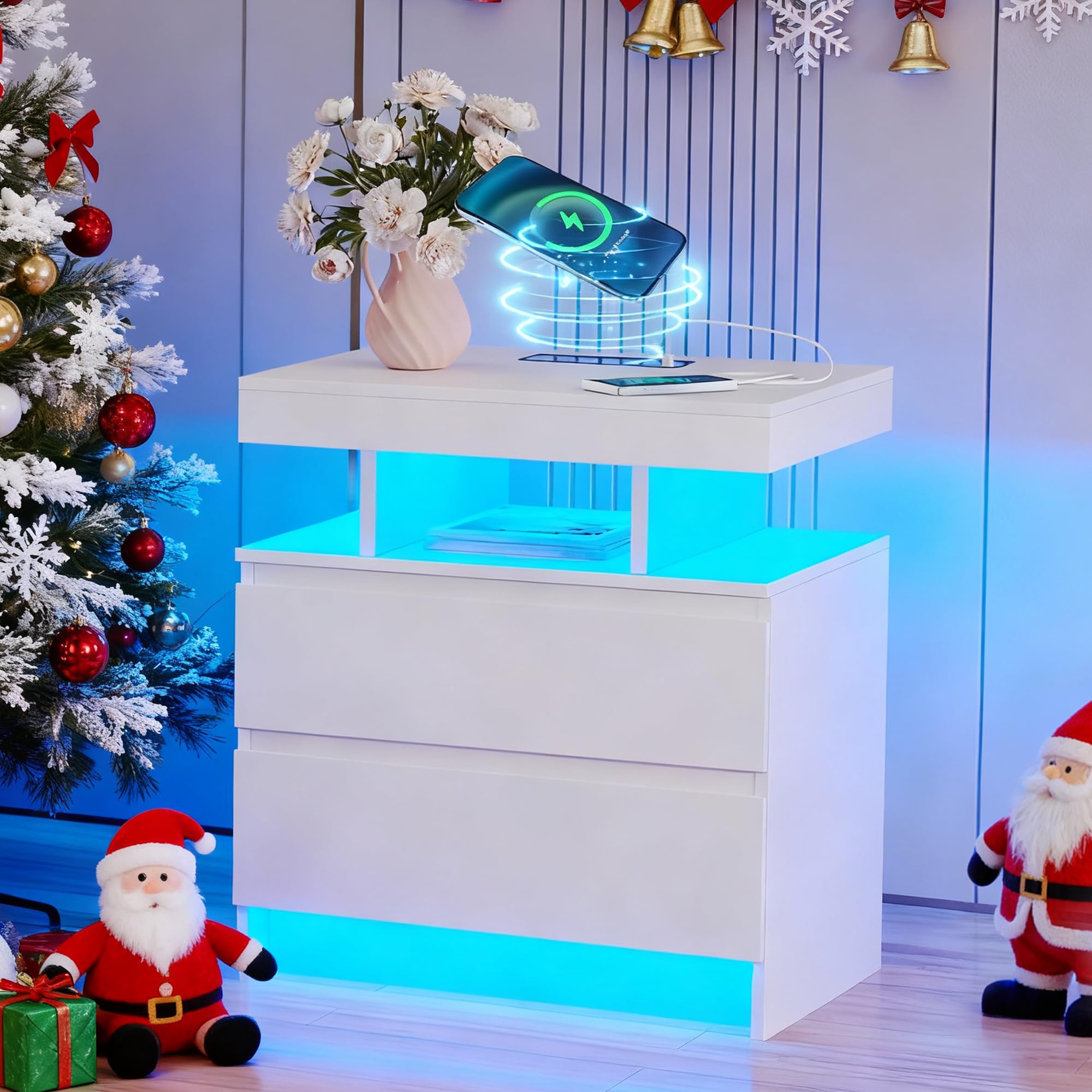 LED Nightstand with Charging Station