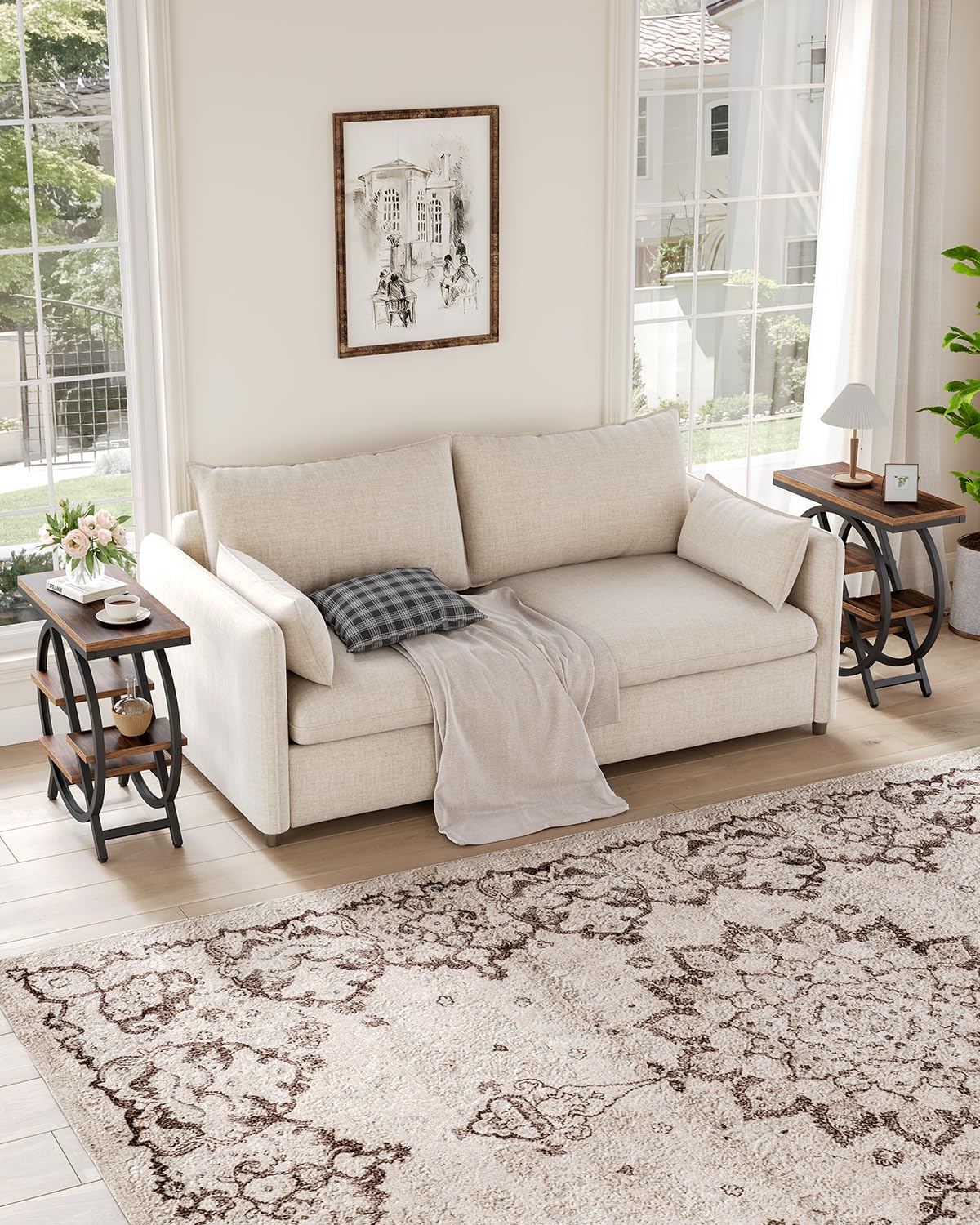 4-Tier Narrow End Table Set of 2 - Modern Side Table with Storage