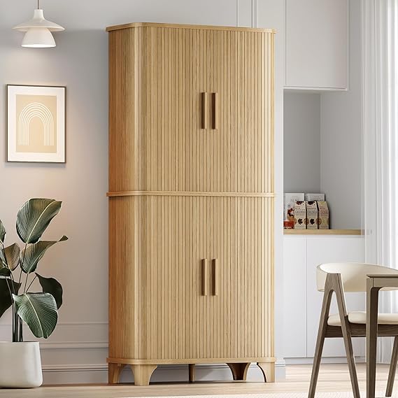 69" Tall Kitchen Pantry Storage Cabinet with Sliding Door