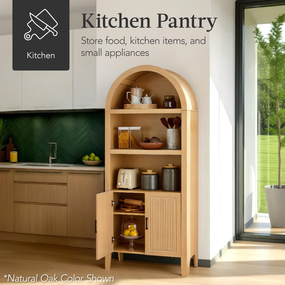 72-Inch Tall Arched Pantry Cabinet with Adjustable Shelves