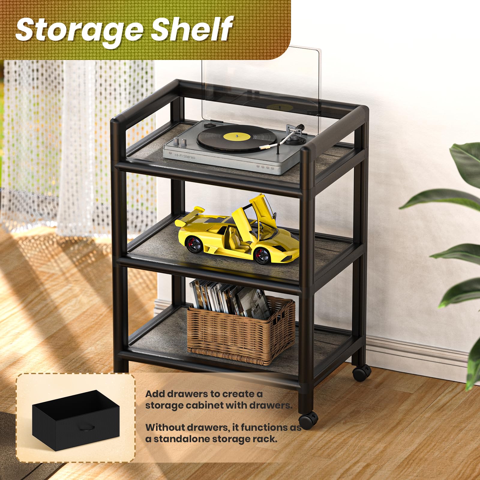 Aluminum Nightstand with Drawers and Wheels