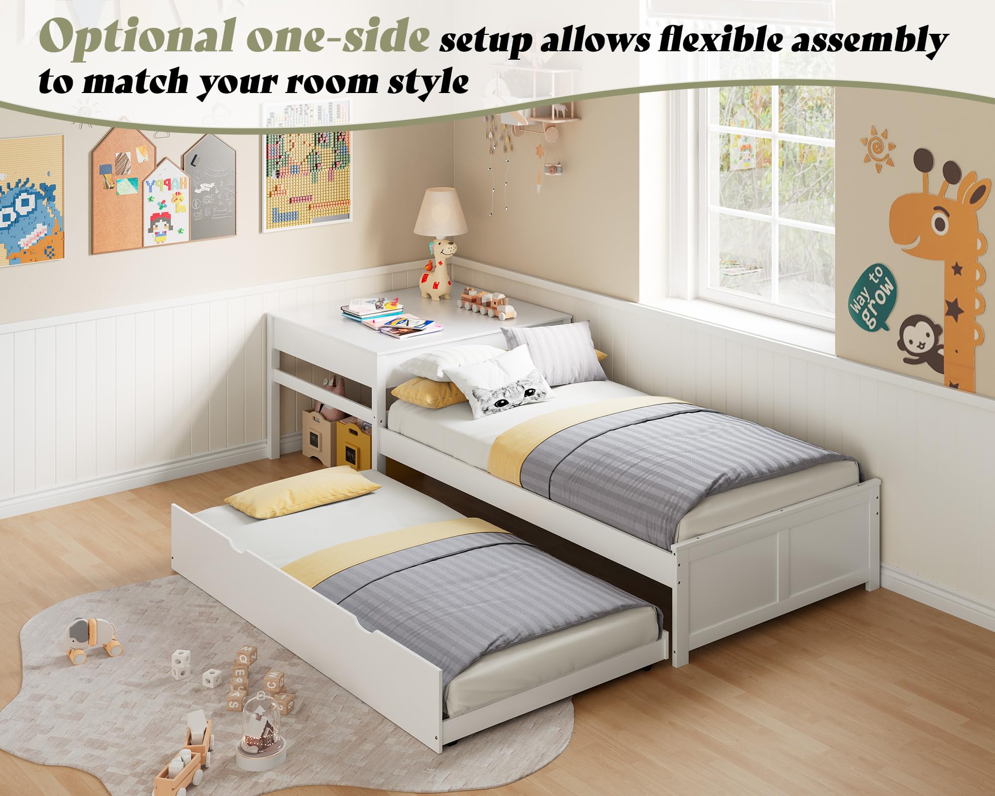 L-Shaped Twin Trundle Bed with Storage Desk