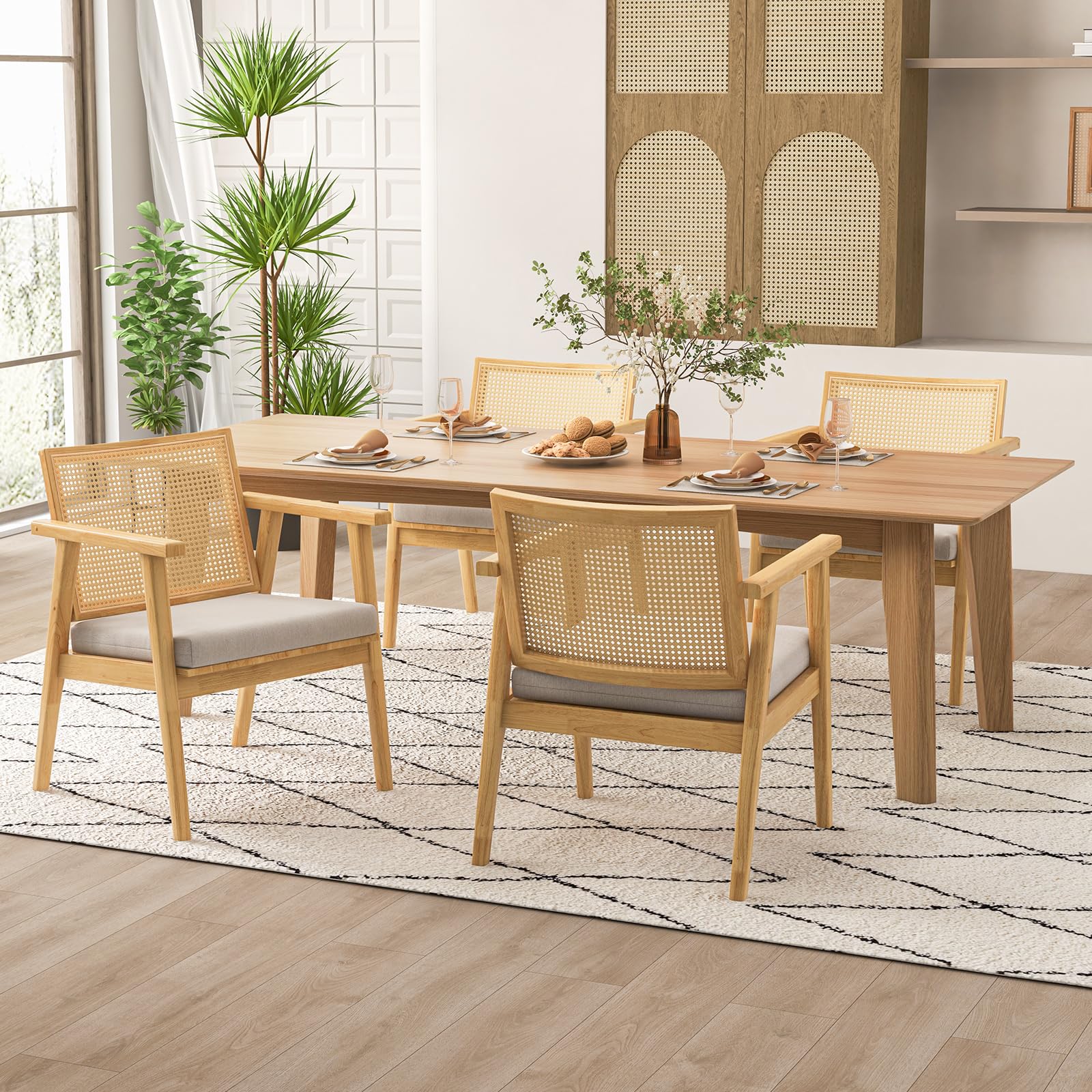 Rattan Accent Chair Set of 2 with Curved Backrest