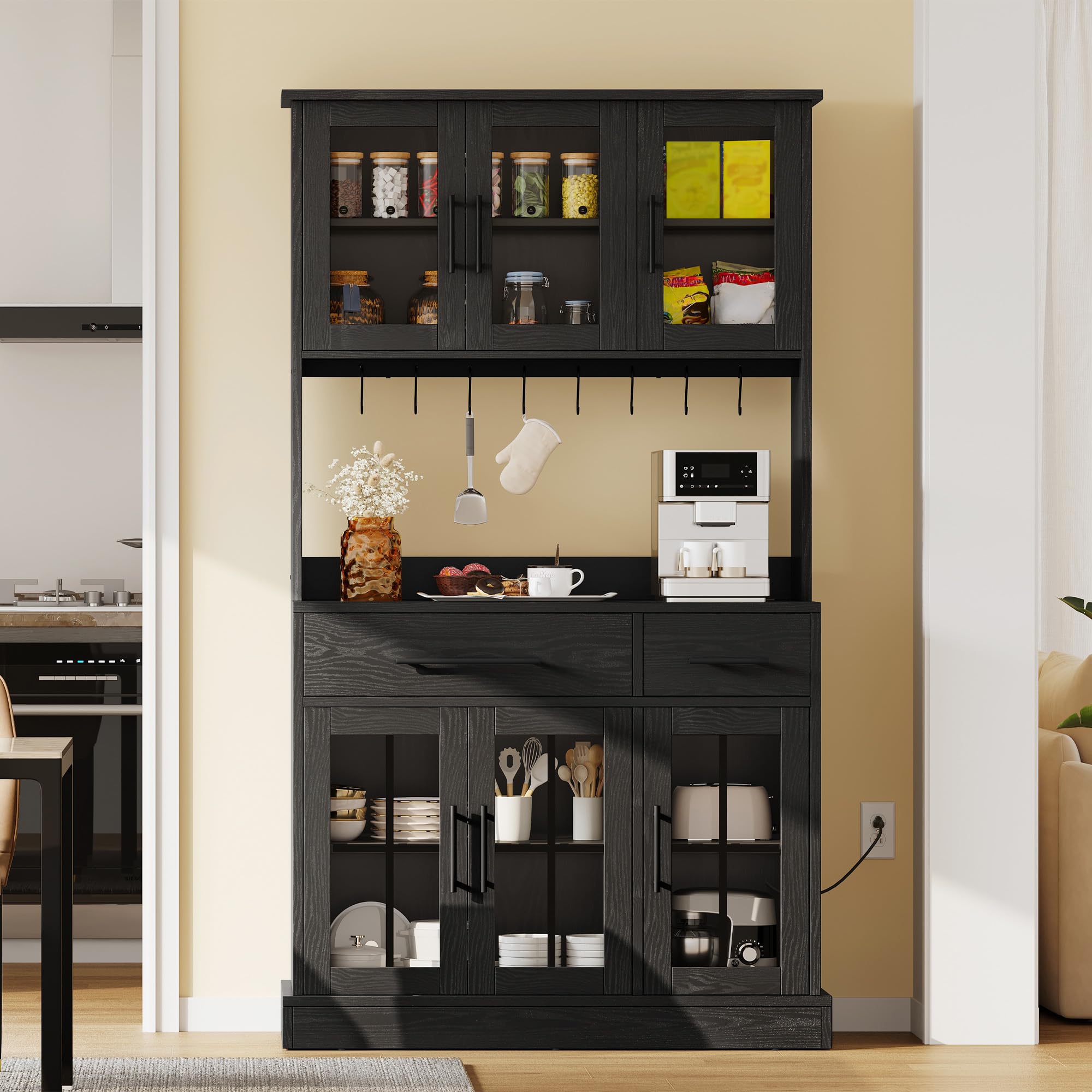 Kitchen Pantry Storage Cabinet with Power Outlet