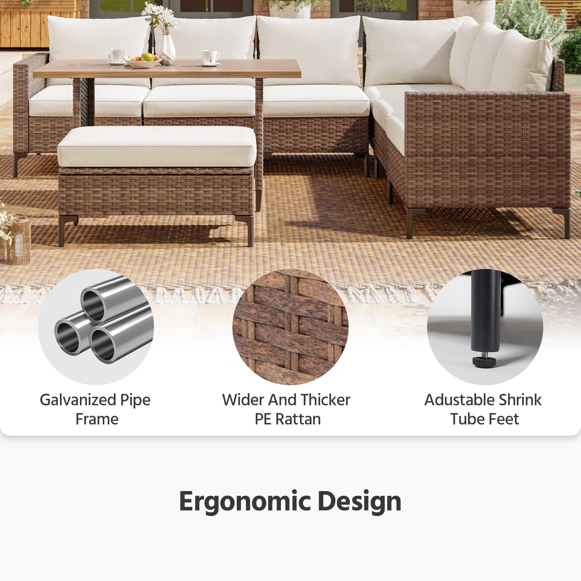 8-Piece Outdoor Patio Furniture Set with Adjustable Backrests