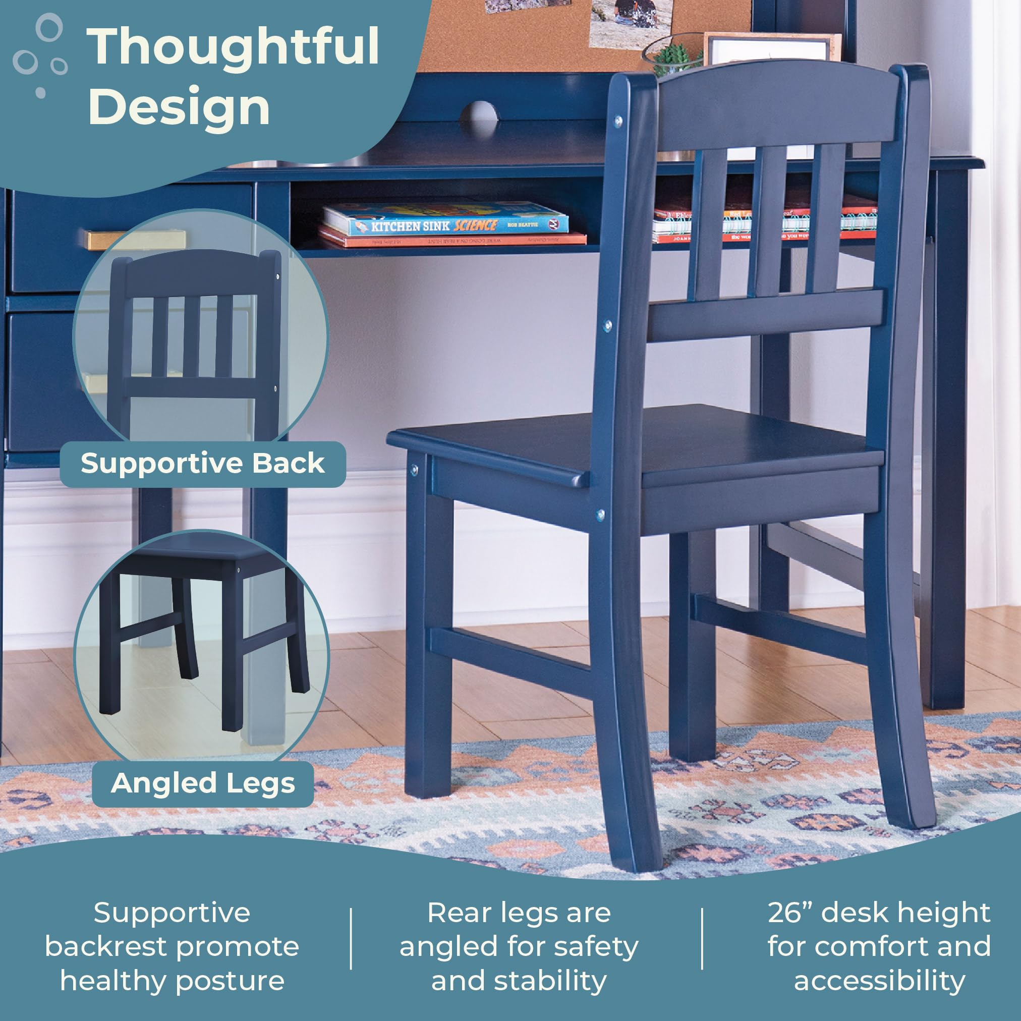 Kids Desk and Chair Set with Hutch - Navy