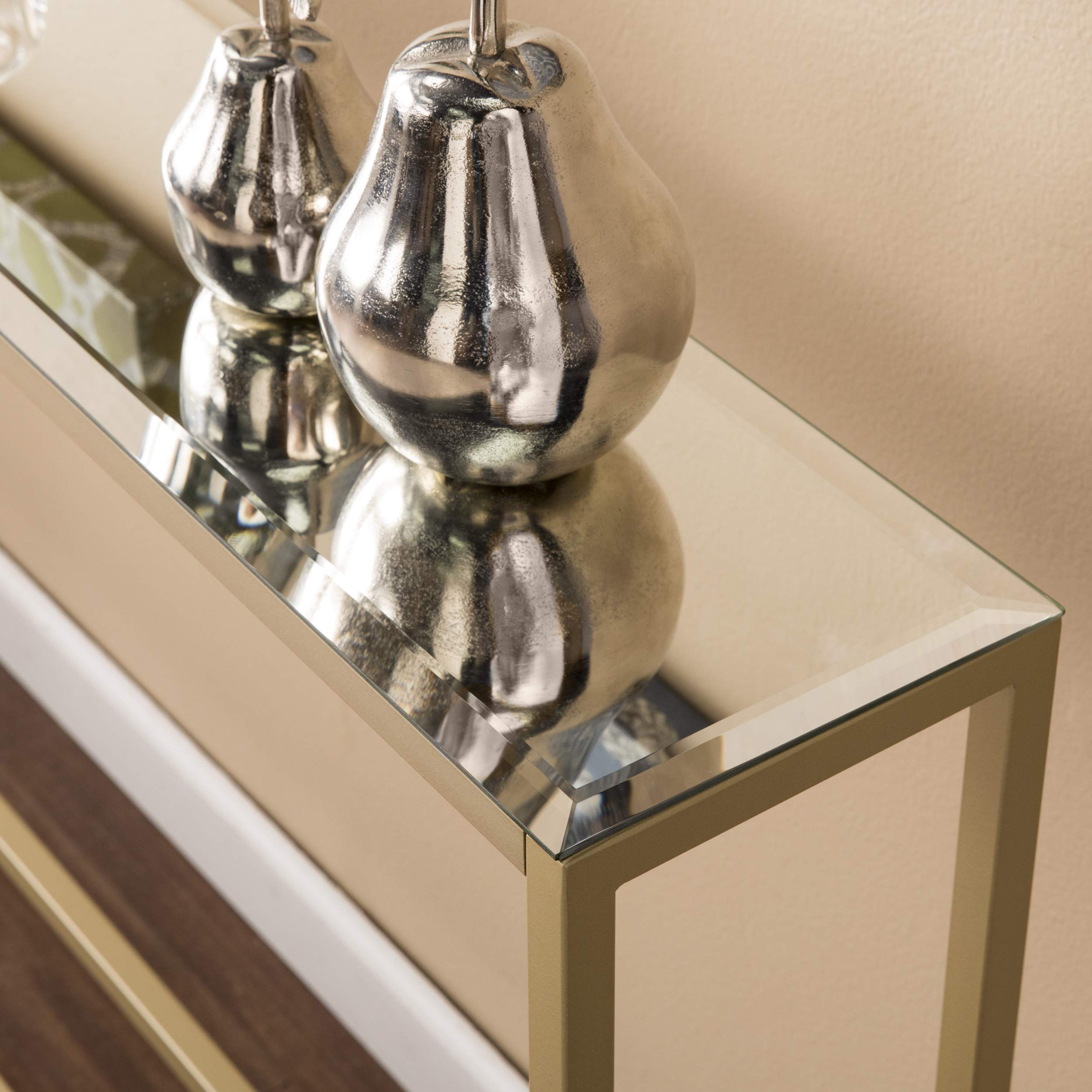 Narrow Mirrored Console Table 56 Inch Metallic Gold