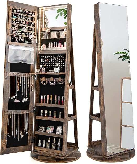 360° Swivel Jewelry Armoire with Full Length Mirror
