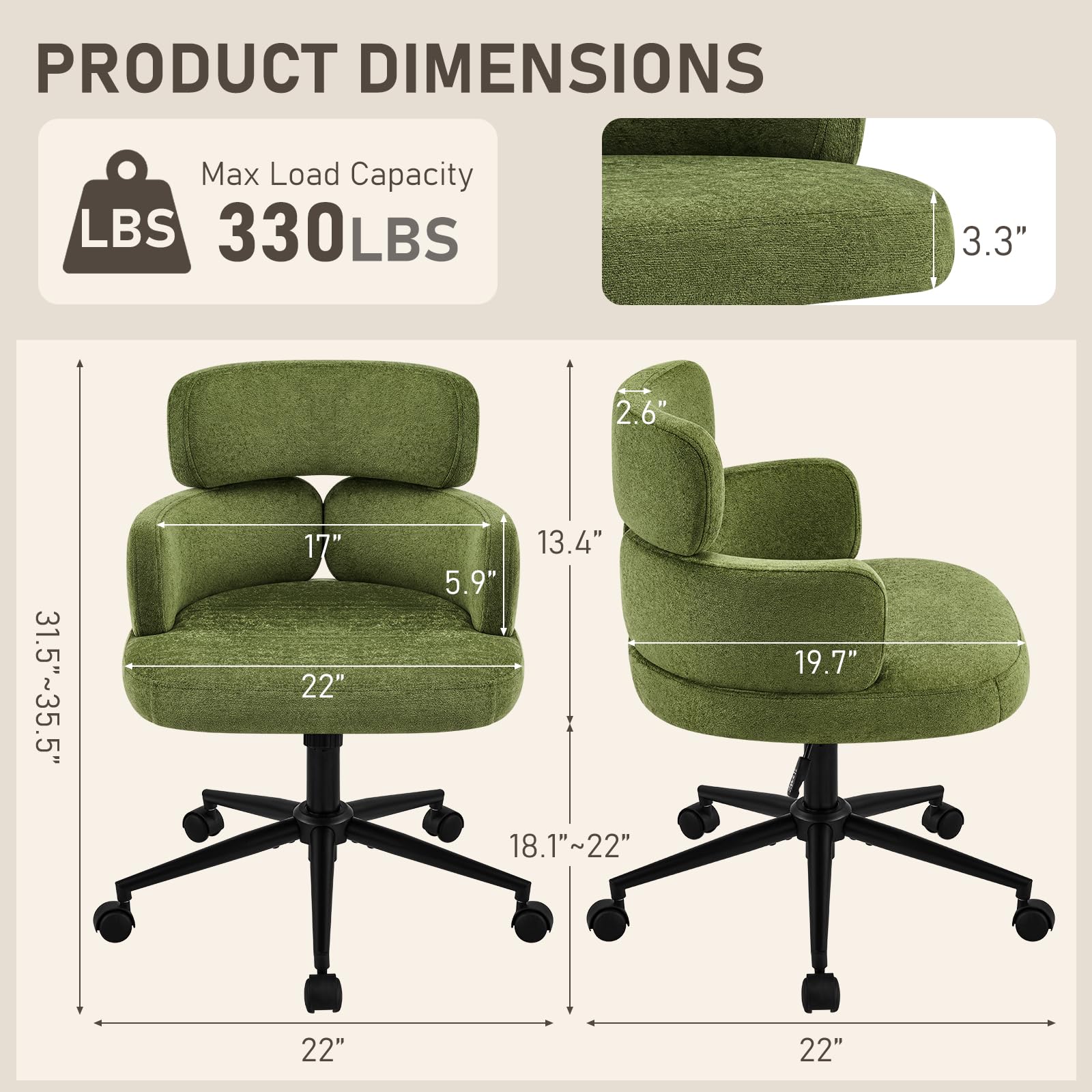Modern Upholstered Office Chair with Wheels