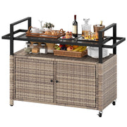 Outdoor Bar Cart with Storage and Glass Top
