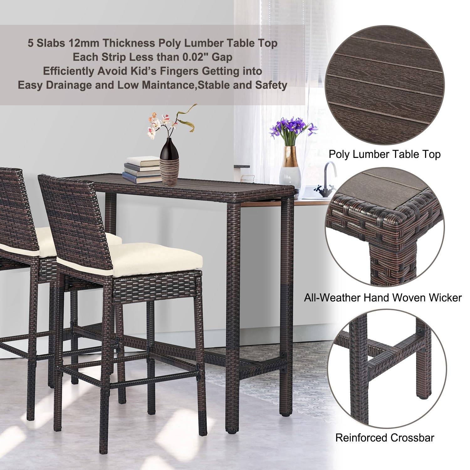 Outdoor Wicker Bar Table Counter Height 45 Inch