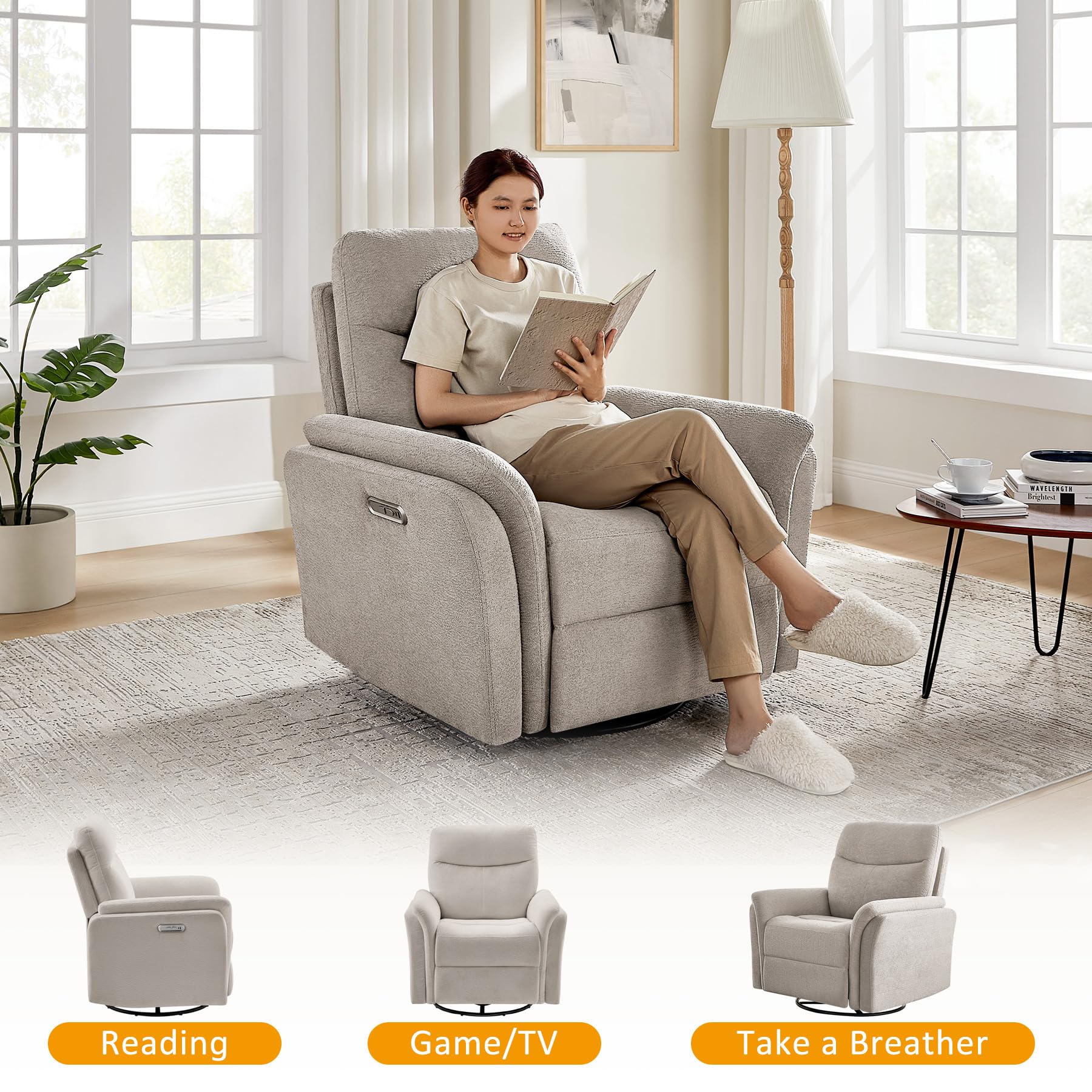Power Recliner Chair Swivel Glider with USB Charging Ports