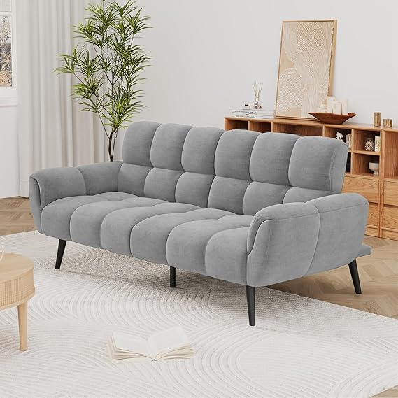 Convertible Futon Sofa Bed 76.77" Grey Linen Sleeper Couch