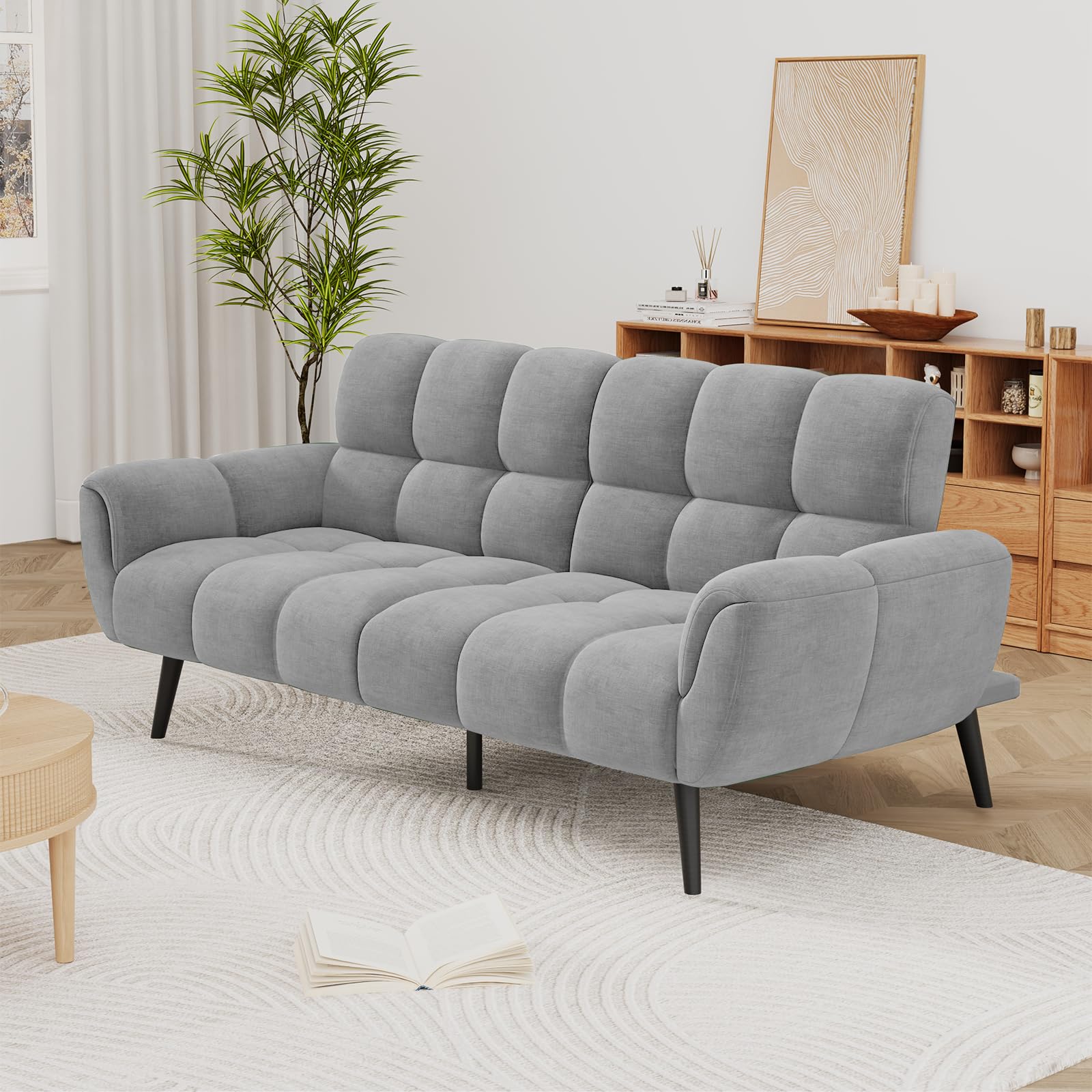 Convertible Futon Sofa Bed 76.77" Grey Linen Sleeper Couch
