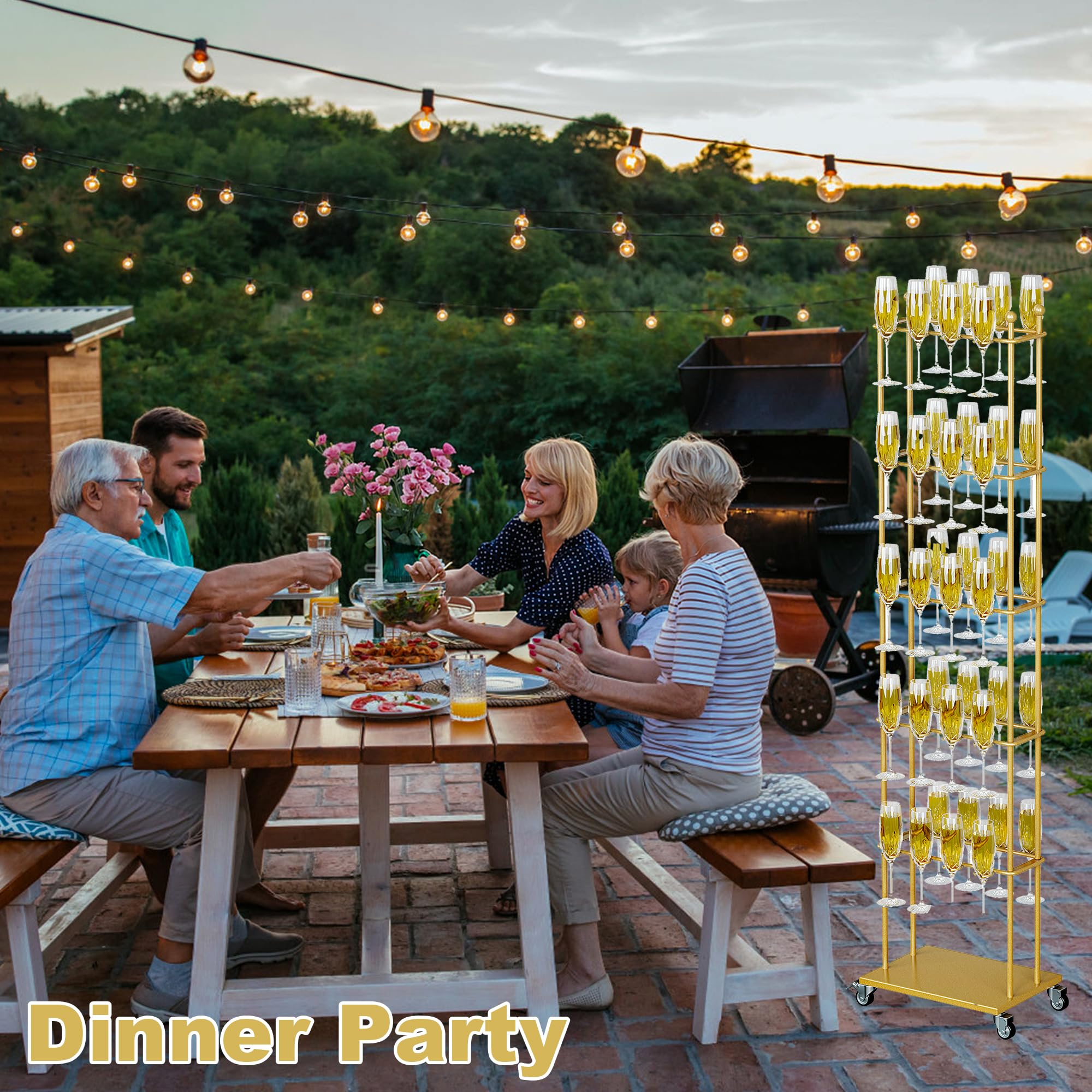5-Tier Champagne Glass Holder Stand with Wheels