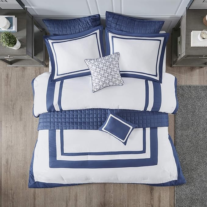 Seersucker Comforter and Coverlet Set King 8 Piece