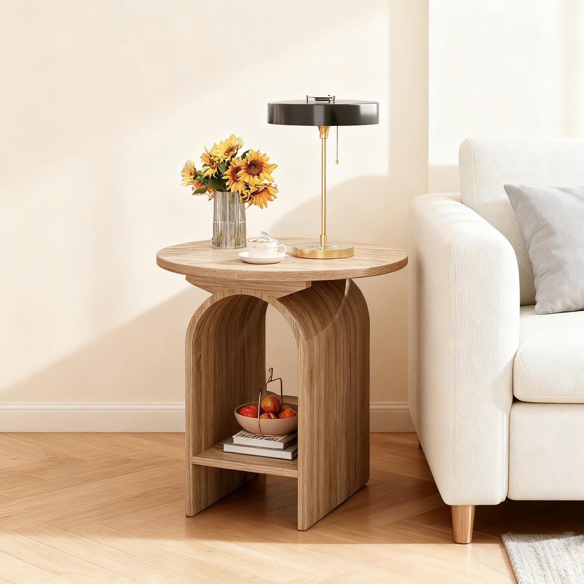 Round Wooden Side Table Set of 2