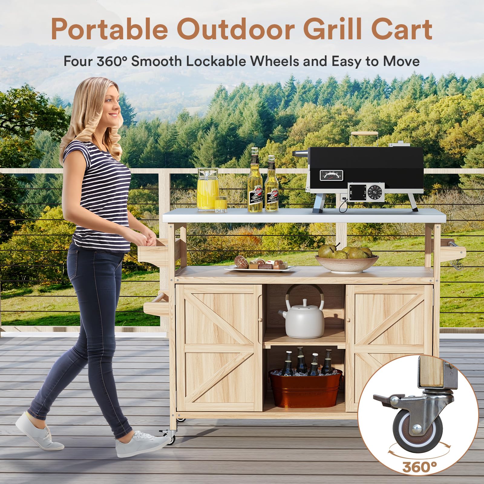Outdoor Grill Cart with Storage and Stainless Steel Top